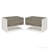 HOMCOM Set 2 Noptiere Suspendate, Dulapuri de Dormitor cu Design Modern, Spațiu de Depozitare, 35x32x22.5cm, Stejar și Negru | Aosom Romania