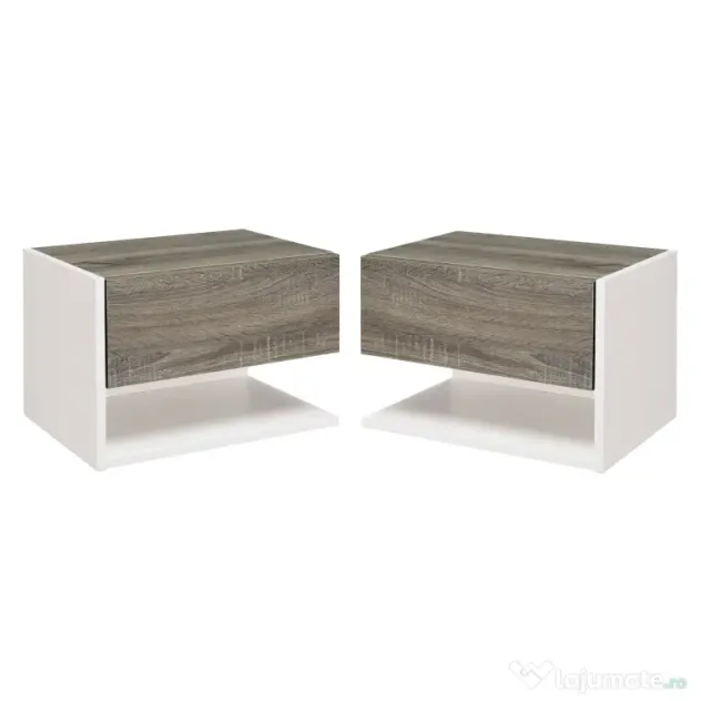 HOMCOM Set 2 Noptiere Suspendate, Dulapuri de Dormitor cu Design Modern, Spațiu de Depozitare, 35x32x22.5cm, Stejar și Negru | Aosom Romania