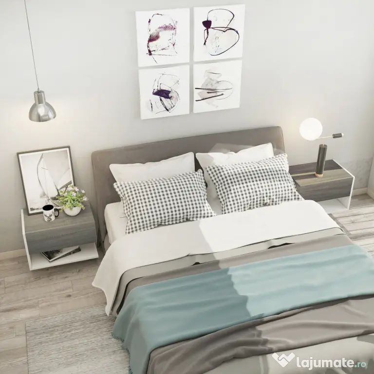 HOMCOM Set 2 Noptiere Suspendate, Dulapuri de Dormitor cu Design Modern, Spațiu de Depozitare, 35x32x22.5cm, Stejar și Negru | Aosom Romania