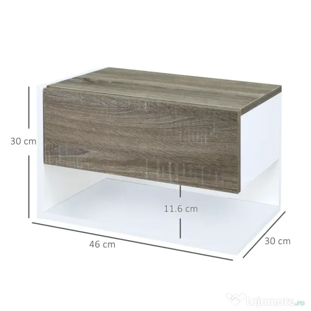 HOMCOM Set 2 Noptiere Suspendate, Dulapuri de Dormitor cu Design Modern, Spațiu de Depozitare, 35x32x22.5cm, Stejar și Negru | Aosom Romania
