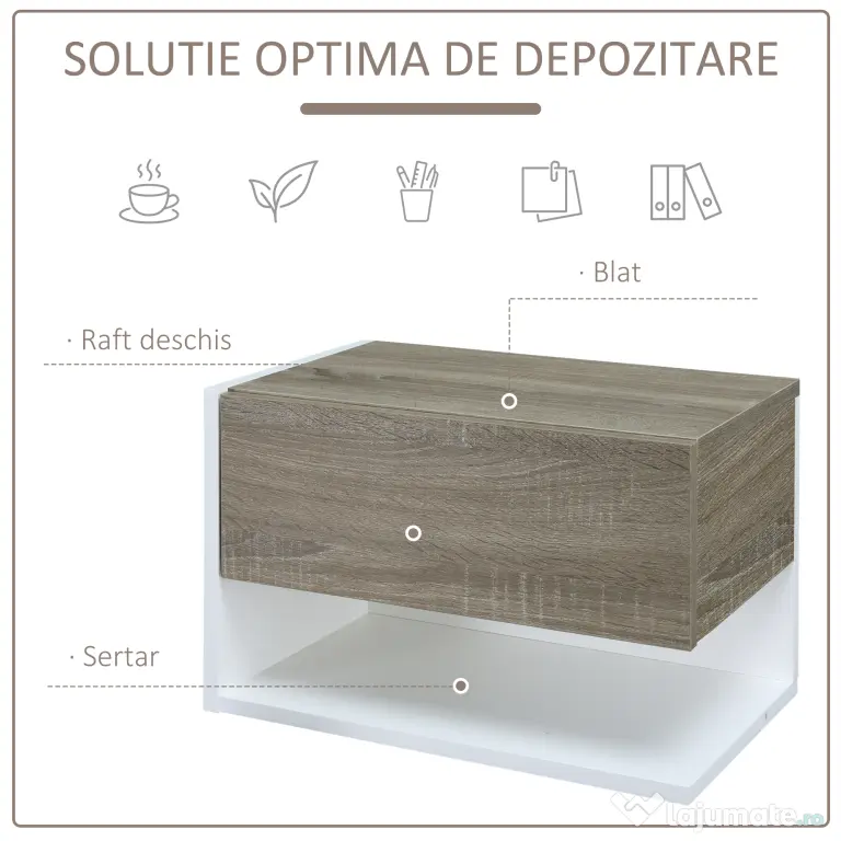HOMCOM Set 2 Noptiere Suspendate, Dulapuri de Dormitor cu Design Modern, Spațiu de Depozitare, 35x32x22.5cm, Stejar și Negru | Aosom Romania