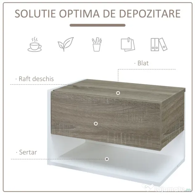 HOMCOM Set 2 Noptiere Suspendate, Dulapuri de Dormitor cu Design Modern, Spațiu de Depozitare, 35x32x22.5cm, Stejar și Negru | Aosom Romania