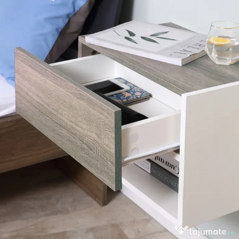 HOMCOM Set 2 Noptiere Suspendate, Dulapuri de Dormitor cu Design Modern, Spațiu de Depozitare, 35x32x22.5cm, Stejar și Negru | Aosom Romania