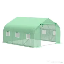 Outsunny Seră de Grădină Tunel cu Ușă Rulantă, 6 Ferestre și Acoperiș Învelit PE pentru Plante, 3,5x3x2 m, Verde | Aosom Romania