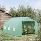 Outsunny Seră de Grădină Tunel cu Ușă Rulantă, 6 Ferestre și Acoperiș Învelit PE pentru Plante, 3,5x3x2 m, Verde | Aosom Romania 