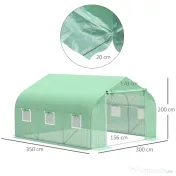 Outsunny Seră de Grădină Tunel cu Ușă Rulantă, 6 Ferestre și Acoperiș Învelit PE pentru Plante, 3,5x3x2 m, Verde | Aosom Romania 