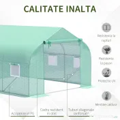 Outsunny Seră de Grădină Tunel cu Ușă Rulantă, 6 Ferestre și Acoperiș Învelit PE pentru Plante, 3,5x3x2 m, Verde | Aosom Romania 