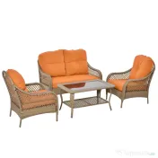 Set Mobilier de Gradina Outsunny, Ratan PE, 2 fotolii si Masa cu Perne, Kaki, Portocaliu | Aosom Romania