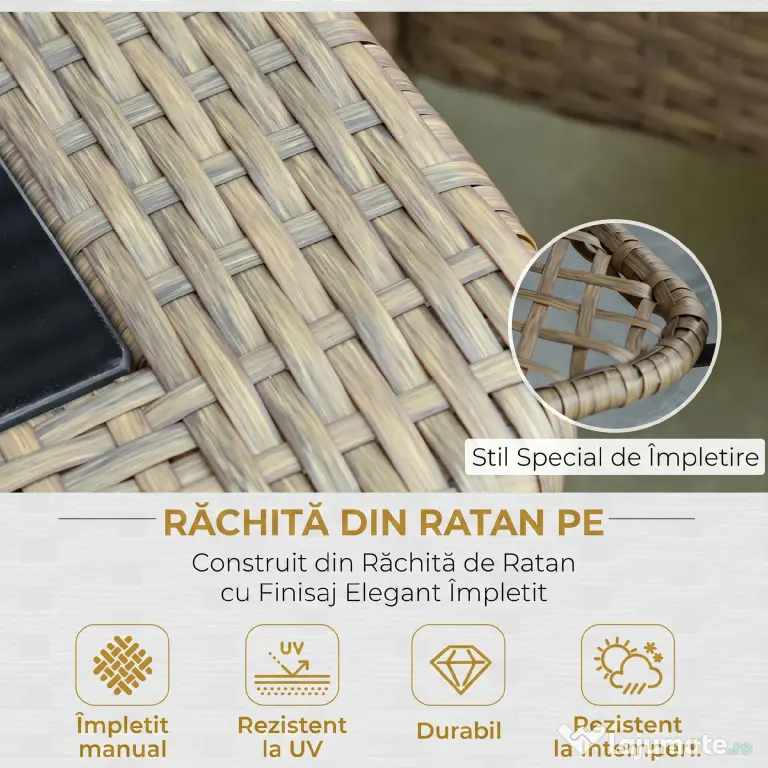 Set Mobilier de Gradina Outsunny, Ratan PE, 2 fotolii si Masa cu Perne, Kaki, Portocaliu | Aosom Romania