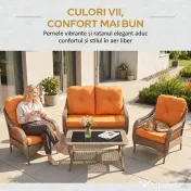 Set Mobilier de Gradina Outsunny, Ratan PE, 2 fotolii si Masa cu Perne, Kaki, Portocaliu | Aosom Romania