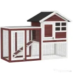 PawHut Cușcă de Exterior din Lemn cu Căsuță pentru Iepuri și Rampă, 122x62.6x92 cm, Maro și Alb