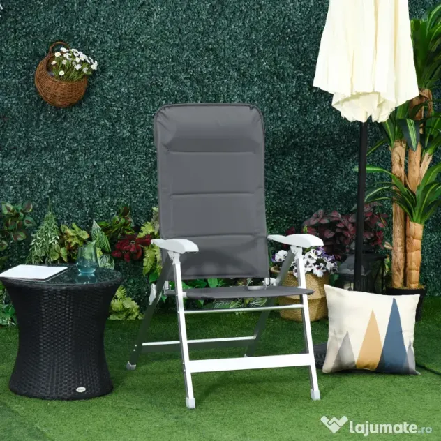 Outsunny Scaun de Pescuit Pliabil cu Cotiere și Spătar Înălțat Reglabil, 75x61.5x76-115 cm, Gri | Aosom Romania