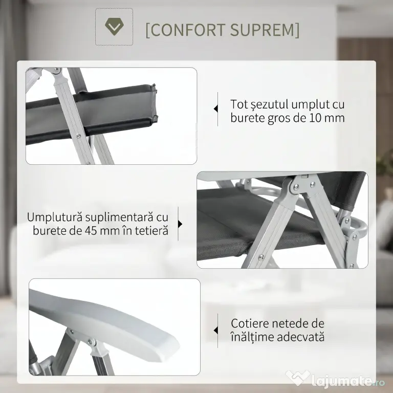 Outsunny Scaun de Pescuit Pliabil cu Cotiere și Spătar Înălțat Reglabil, 75x61.5x76-115 cm, Gri | Aosom Romania