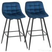 Homcom Set 2 Scaune Bar – Nordic, Catifea Albastra & Confort Sporit 