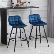 Homcom Set 2 Scaune Bar – Nordic, Catifea Albastra & Confort Sporit 