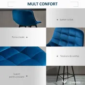 Homcom Set 2 Scaune Bar – Nordic, Catifea Albastra & Confort Sporit 