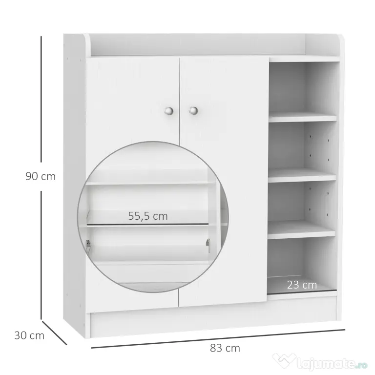 HOMCOM pantofar cu rafturi, 83x30x90cm, alb | Aosom Romania