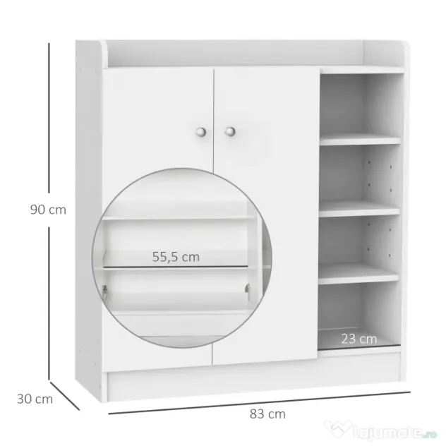 HOMCOM pantofar cu rafturi, 83x30x90cm, alb | Aosom Romania