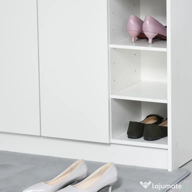 HOMCOM pantofar cu rafturi, 83x30x90cm, alb | Aosom Romania