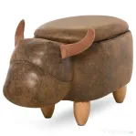 HOMCOM Pouf Cutie Suport pentru picioare in Forma de Bivol Capitonat 62x35x36cm Maro