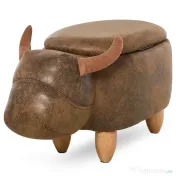 HOMCOM Pouf Cutie Suport pentru picioare in Forma de Bivol Capitonat 62x35x36cm Maro 