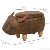 HOMCOM Pouf Cutie Suport pentru picioare in Forma de Bivol Capitonat 62x35x36cm Maro 