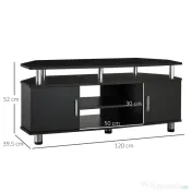 Comoda TV moderna HOMCOM, cu 2 compartimente inchise, raft, blat, benzi antiderapante, picioare din otel inox, din lemn, negru | Aosom Romania