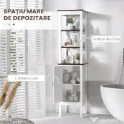 HOMCOM Dulap Baie Îngust, Dulăpior Vertical cu 3 Rafturi Deschise și Raft Reglabil, pentru Spălătorie, 40x38x162.5 cm, Alb 
