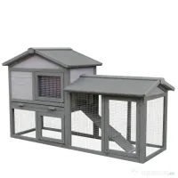 PawHut cusca pentru iepuri, cu tarc, 147x54x84 cm, gri | Aosom Romania 