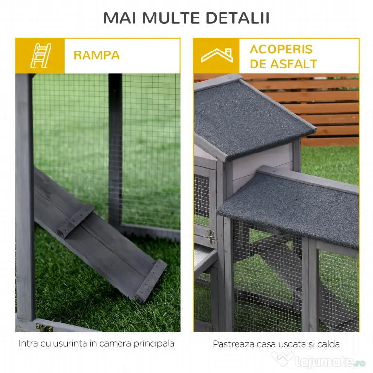 PawHut cusca pentru iepuri, cu tarc, 147x54x84 cm, gri | Aosom Romania