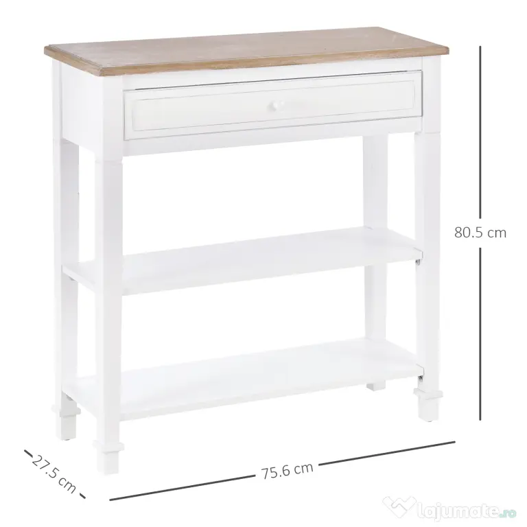 HOMCOM Masa multifunctionala pentru hol, cu sertar, lemn pin, 75.6x27.5x80.5cm, alb | Aosom Romania