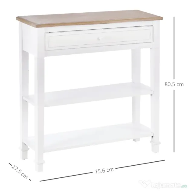 HOMCOM Masa multifunctionala pentru hol, cu sertar, lemn pin, 75.6x27.5x80.5cm, alb | Aosom Romania