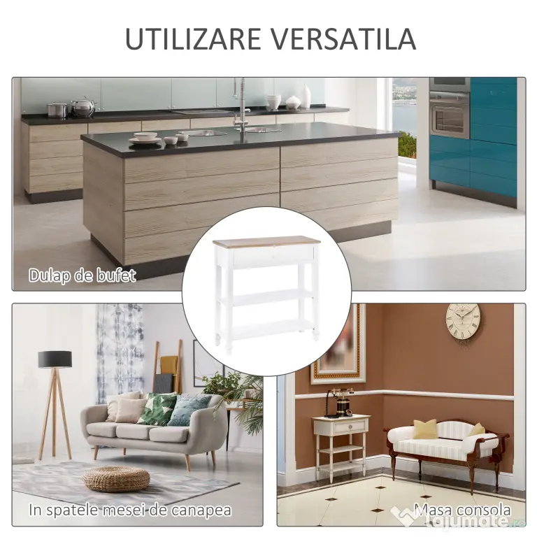 HOMCOM Masa multifunctionala pentru hol, cu sertar, lemn pin, 75.6x27.5x80.5cm, alb | Aosom Romania