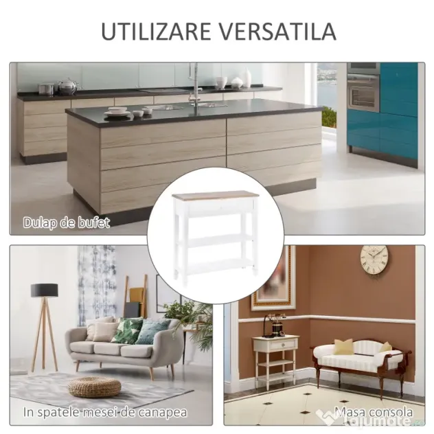 HOMCOM Masa multifunctionala pentru hol, cu sertar, lemn pin, 75.6x27.5x80.5cm, alb | Aosom Romania
