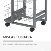 HOMCOM Carucior Bucatarie Multifunctional cu 3 Sertare Detasabile 2 Suporturi Sticle Lemn de Pin Metal 47x37x83cm Stejar Gri | Aosom Romania 