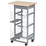HOMCOM Cărucior de Bucătărie cu Sertare Detașabile și 2 Suporturi pentru Sticle, din Lemn de Pin și Metal, 47x37x83 cm