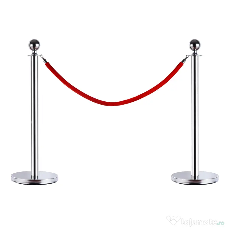 HOMCOM Coloană Separatoare cu Bandă Roșie, Oțel Inoxidabil, Ф32x95 cm, Argintiu | Aosom Romania
