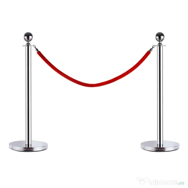 HOMCOM Coloană Separatoare cu Bandă Roșie, Oțel Inoxidabil, Ф32x95 cm, Argintiu | Aosom Romania