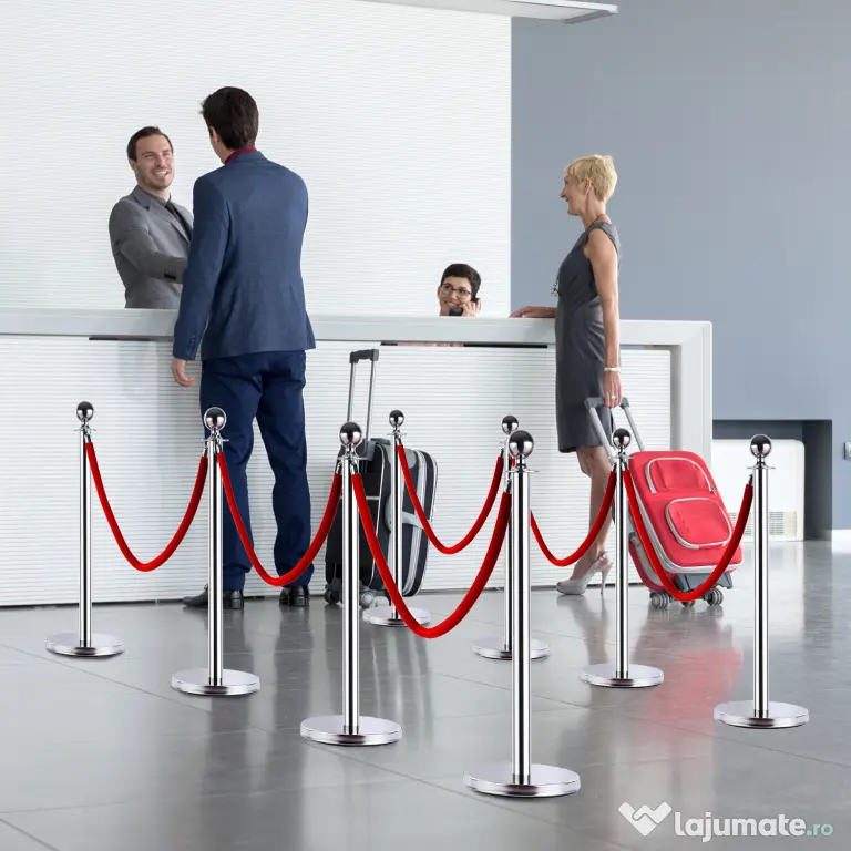 HOMCOM Coloană Separatoare cu Bandă Roșie, Oțel Inoxidabil, Ф32x95 cm, Argintiu | Aosom Romania