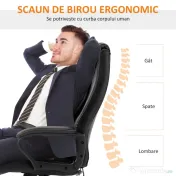 Vinsetto Fotoliu de Birou cu Functie de Masaj Ergonomic si Dirigential din Piele Ecologica Neagra 