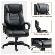 Vinsetto Fotoliu de Birou cu Functie de Masaj Ergonomic si Dirigential din Piele Ecologica Neagra 