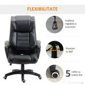 Vinsetto Fotoliu de Birou cu Functie de Masaj Ergonomic si Dirigential din Piele Ecologica Neagra 