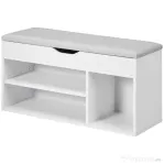 HOMCOM Pantofar cu Bancă de Depozitare, Dulap pentru Pantofi Space Saver cu Compartimente Deschise, Șezut Tapițat, Alb