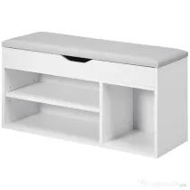 HOMCOM Pantofar cu Bancă de Depozitare, Dulap pentru Pantofi Space Saver cu Compartimente Deschise, Șezut Tapițat, Alb