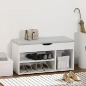 HOMCOM Pantofar cu Bancă de Depozitare, Dulap pentru Pantofi Space Saver cu Compartimente Deschise, Șezut Tapițat, Alb