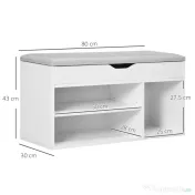HOMCOM Pantofar cu Bancă de Depozitare, Dulap pentru Pantofi Space Saver cu Compartimente Deschise, Șezut Tapițat, Alb