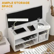 HOMCOM Pantofar cu Bancă de Depozitare, Dulap pentru Pantofi Space Saver cu Compartimente Deschise, Șezut Tapițat, Alb