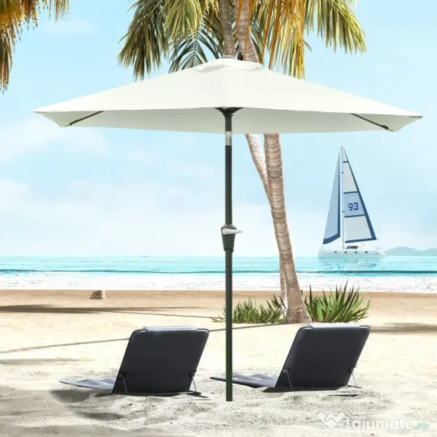Outsunny Umbrelă de Grădină Reglabilă, din Oțel, Alb Crem, Φ230cm | Aosom Romania