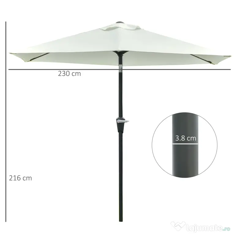 Outsunny Umbrelă de Grădină Reglabilă, din Oțel, Alb Crem, Φ230cm | Aosom Romania