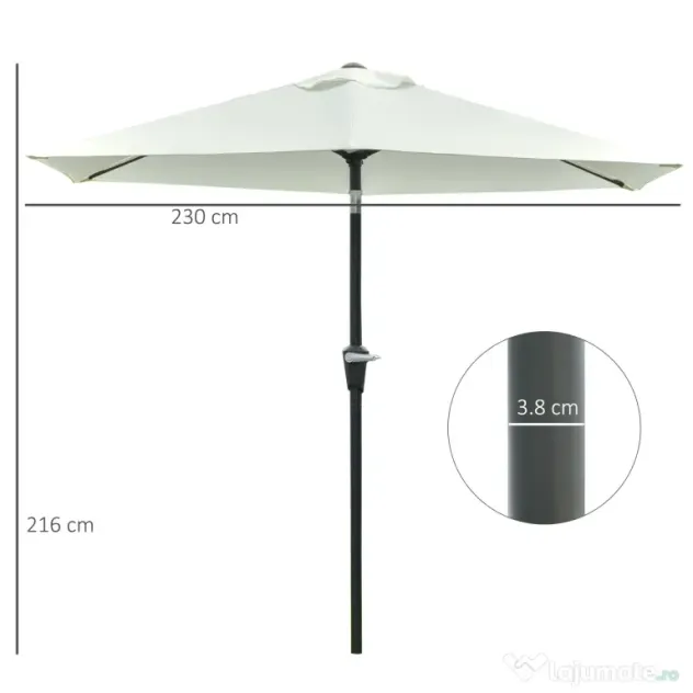 Outsunny Umbrelă de Grădină Reglabilă, din Oțel, Alb Crem, Φ230cm | Aosom Romania